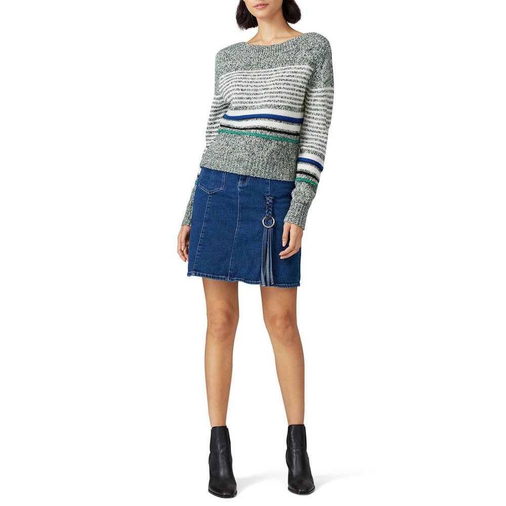 See By Chloe Sweater Womens Small Gray Green Striped Marled Wool Blend Crew Neck